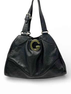 Vintage Gucci Charlotte GG Logo Monogram Shoulder Hobo Bag Tote Black Leather
